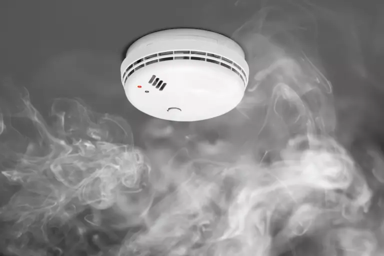 a smoke cloud and fire alarm in picture.